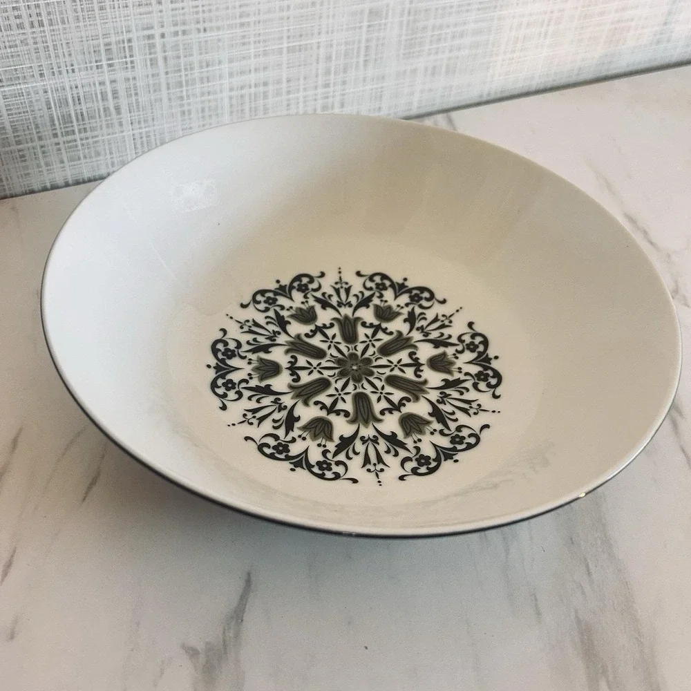 Vintage Meteor China Serving Bowl Made in Japan 1960s Black Green White Gorgeous